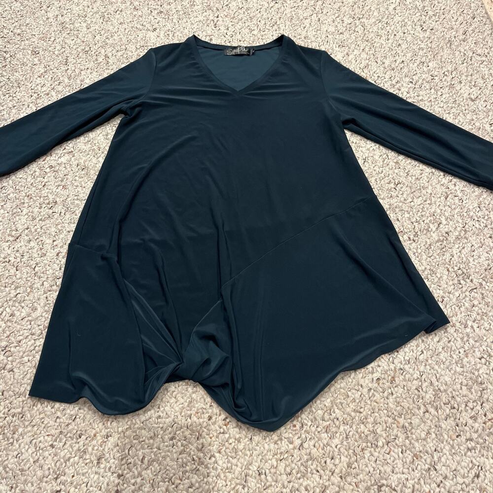 Sympli Knotted Front Tunic Top Sz 8 Blue V Neck Basic Minimalist Casual